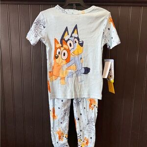 Playful Blue and Orange Pajama Set with Cartoon Fox Design
